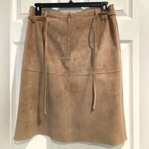 Isaac Mizrahi Camel Tan Women Size 8 Lined Genuine Leather Skirt A-Line Midi